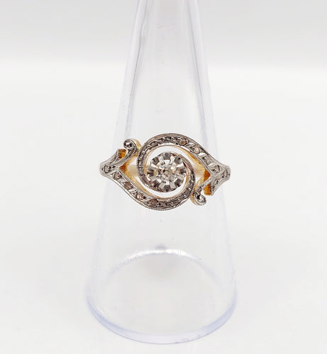 Bague 56 Bague tourbillon antique en or 18k et platine, diamant taille ancienne et diamants roses 58 Facettes A06434