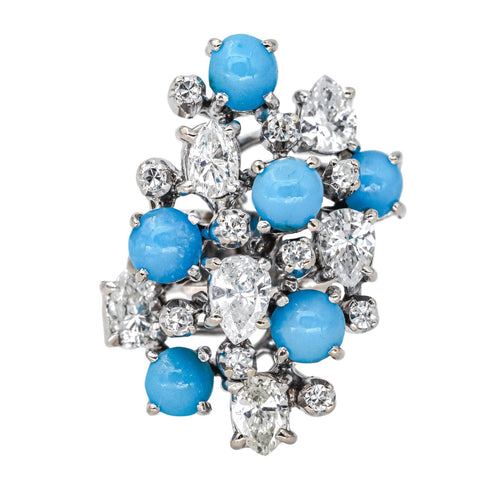 Bague 56 Bague Cocktail Argent Diamant, Turquoise 58 Facettes 4398646CN