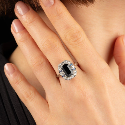 Bague 54 Bague en platine et or gris, diamants, saphirs- Vers 1920 Art Déco 58 Facettes A3149