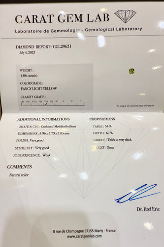 Bague 52 Solitaire en or blanc diamant jaune fancy yellow 58 Facettes