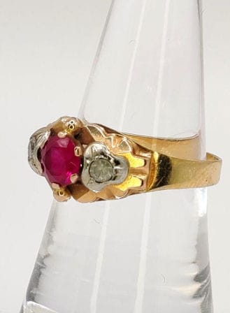 Bague 54.5 Bague Tank Art Déco Vintage or rose ornée d'un rubis et de diamants 58 Facettes