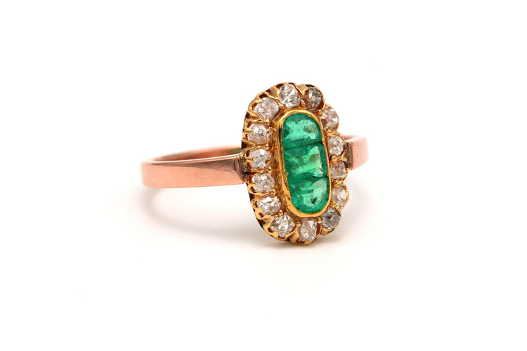 Bague 52 Bague Art Déco en or jaune sertie d'émeraudes et de diamants 58 Facettes 21962