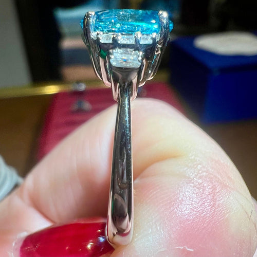 Bague 53 Bague zircon bleu naturel diamants 58 Facettes 7850 A