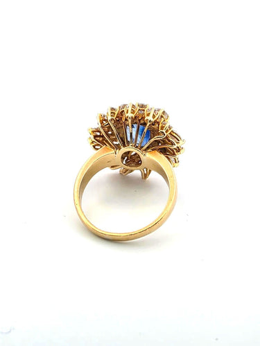 Bague 56 Anello en or jaune 18 kt avec saphir et diamants 58 Facettes