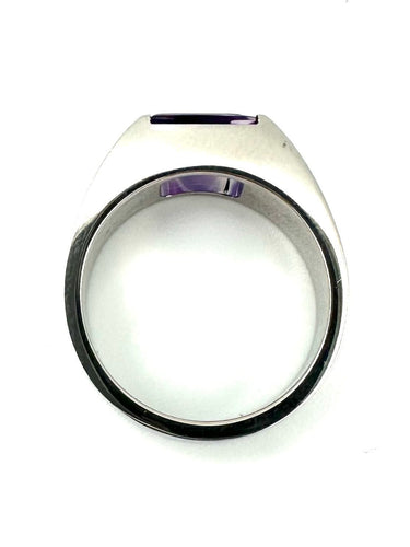 Bague 55 CARTIER. Collection "Tank", bague or blanc et améthyste 58 Facettes