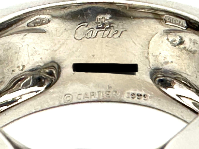 Bague 55 CARTIER. Collection "Tankissimo", bague or blanc et calécdoine 58 Facettes