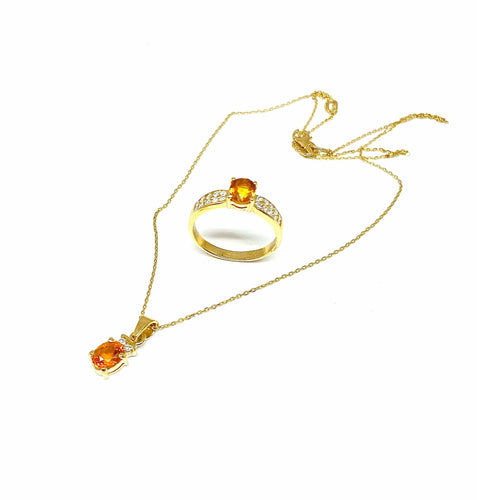 Pendentif Parure 2 pièces en or jaune 18 carats, diamants et citrines 58 Facettes