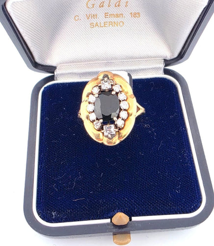 Bague 54 Bague en or jaune avec saphir et diamants 58 Facettes