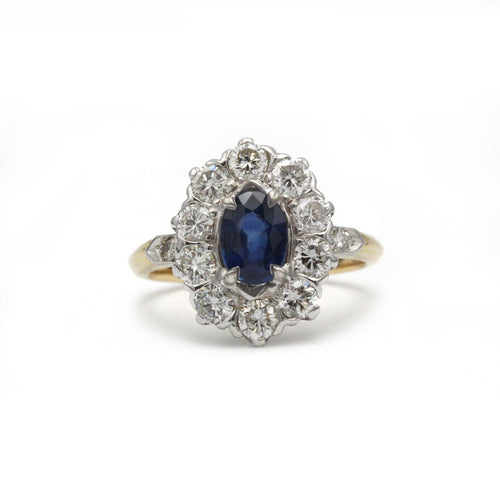 Bague - Or, Platine, Diamants & Saphir