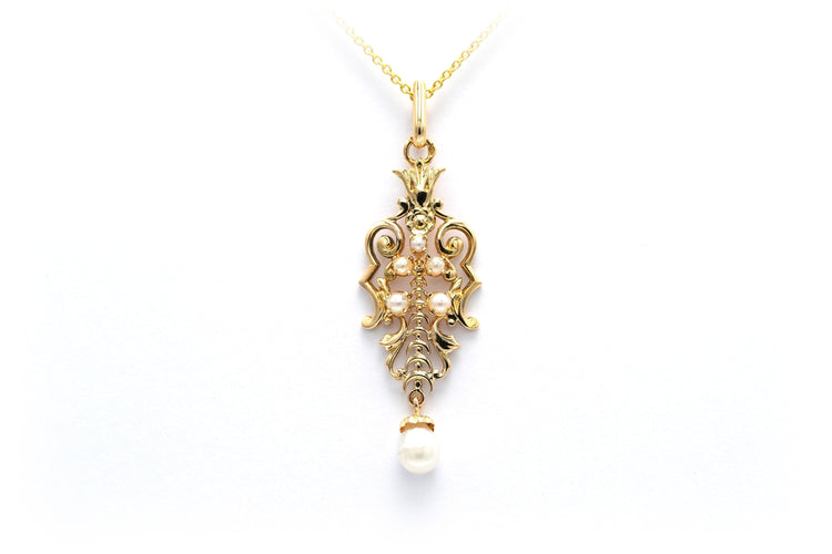 Pendentif Pendentif Art Déco en or jaune 18 carats serti de perles 58 Facettes 22598