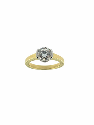 Bague 54 Bague solitaire certifiée HRD en or jaune et blanc avec diamant naturel de 1,30 ct 58 Facettes