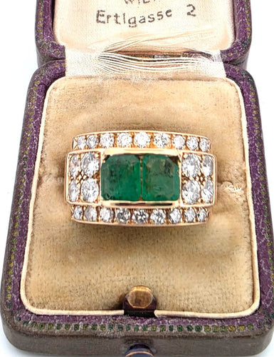 Anello a fascia in oro giallo con smeraldi e diamanti 58 Facettes