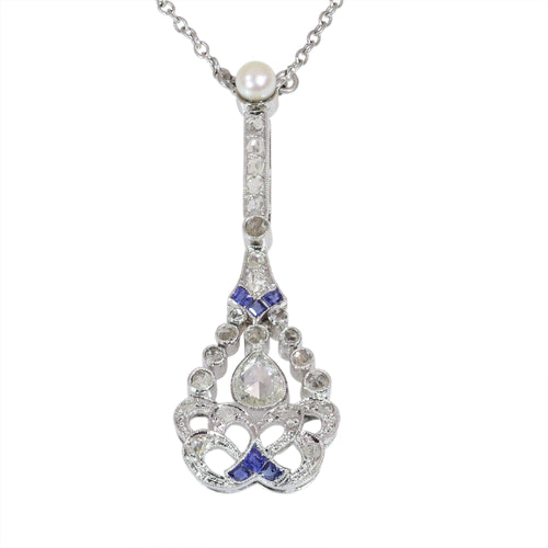 Belle Époque to Art Deco platinum pendant with rose cut diamonds, ca. 1920