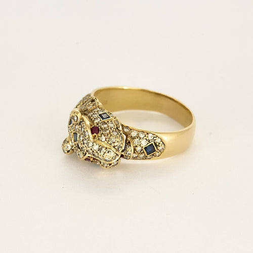 Bague 57 Bague animalière en or jaune, diamants, rubis et saphirs 58 Facettes B250565