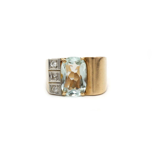 Bague 52 Bague Tank - Or bi-colore, Aigue-Marine et Diamants 58 Facettes 250313R