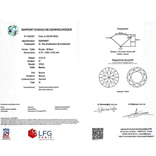 Bague 53 Bague solitaire en or blanc, diamant 1,11 carat. 58 Facettes 32514