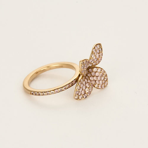 Bague fleur en Or jaune et pierres roses