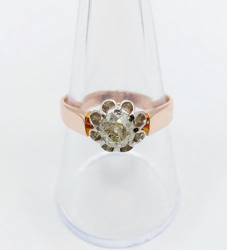 Bague solitaire or rose et platine, diamant 0,70 carat taille ancienne (circa 1900)