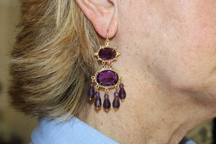 Boucles d'oreilles Boucles d'oreilles anciennes en or et améthyste 58 Facettes 7674