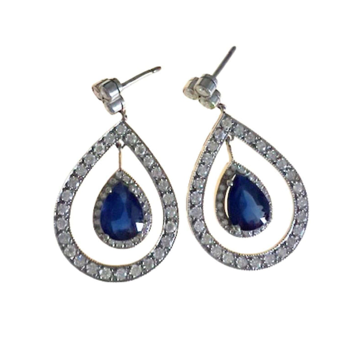 BOUCLES D'OREILLES EN PLATINE DE STYLE ART DÉCO AVEC DIAMANTS ET SAPHIR DE 1,60 ct