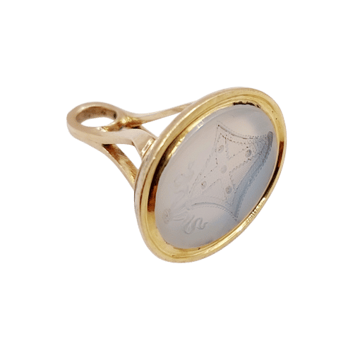 Pendentif sceau antique en or rose 14k et agate blanche