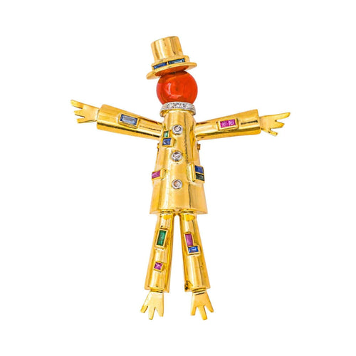 Broche Lacloche Broche Epouvantail Or jaune, Platine Cornaline, Saphirs, Diamant 58 Facettes 4199344CN