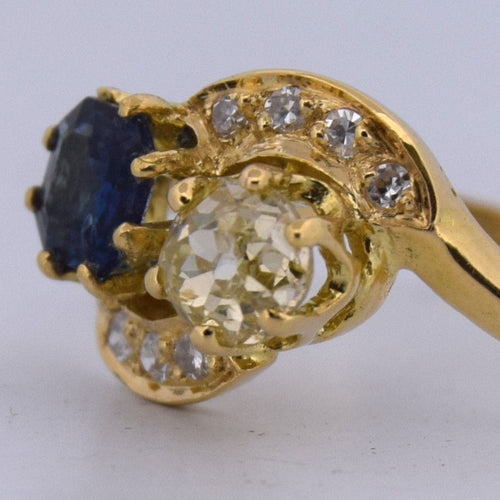 Bague 55 Bague victorienne en or jaune 18 carats, saphir et diamants 58 Facettes AN559