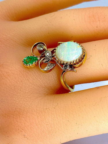 Bague 56 Bague 2 Ors Opale Emeraude Diamants 58 Facettes AB226
