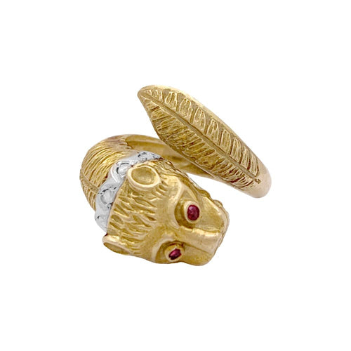 Bague 55 Bague Zolotas, « Tête de Lion » deux ors, diamants et rubis. 58 Facettes 34910