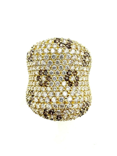 Bague 56 Bague or jaune 18K pavée de diamants blancs et cognacs (4.2ct) 58 Facettes