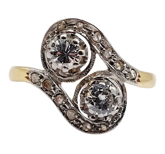 Bague 52 Bague toi et moi antique or jaune et diamants 58 Facettes A05760