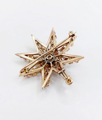 Pendentif Pendentif broche étoile antique en or 14K et diamants taille ancienne 58 Facettes A06490