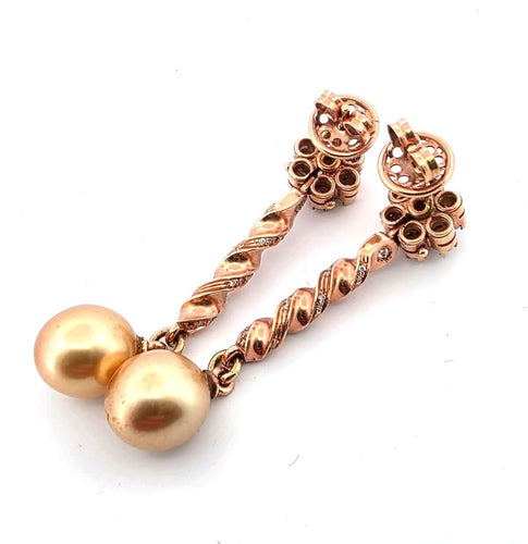 Boucles d'oreilles Boucles d'oreilles en or rose avec perles d'or et diamants 58 Facettes