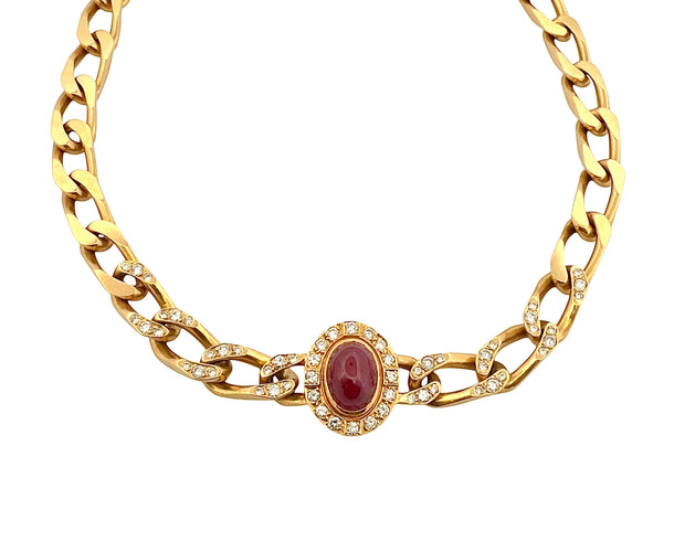 Collier Collier CARTIER vintage en or 18 carats , diamants et rubis cabochon 58 Facettes