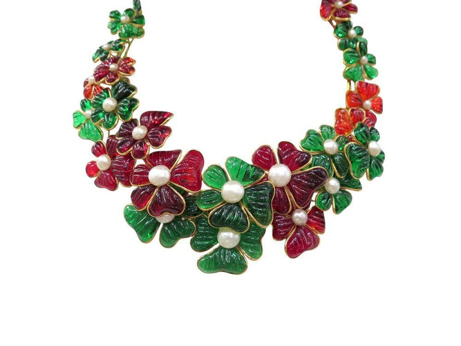 Collier parure collier boucles d'oreille augustine paris gripoix camelia pate verre 58 Facettes 269071