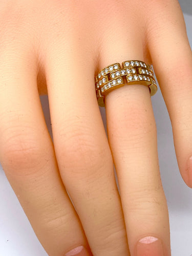 Bague 49 Bague CARTIER maillons panthère or jaune et diamants 58 Facettes AB78