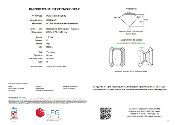 Bague 54 Solitaire en or blanc, diamant 1,92 cts. 58 Facettes 34757