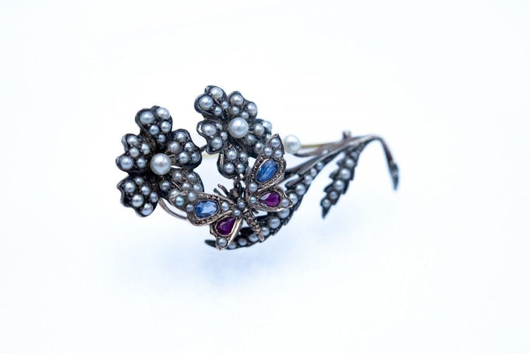 Broche Broche en or jaune et argent avec perles, Scandinavie, seconde moitié du XIXe siècle 58 Facettes 11029