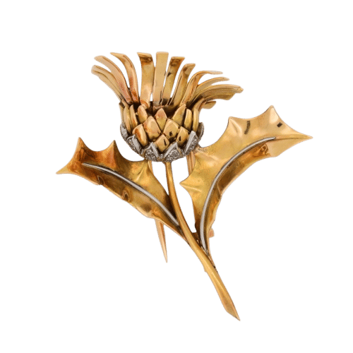 Broche BOUCHERON PARIS – Broche Chardon Or 18 carts & Diamants, Rétro (1940) 58 Facettes 530