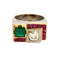 Bague 47.5 Bague Tank platine, or jaune, rubis, émeraude et diamants 58 Facettes 250212
