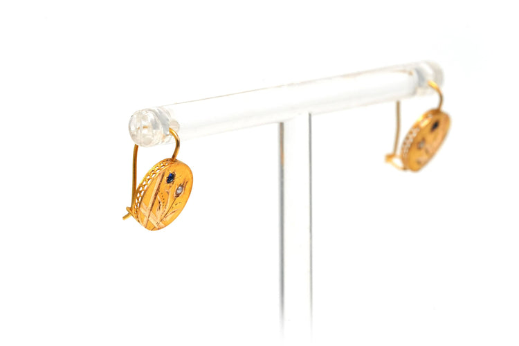 Boucles d'oreilles Boucles d'oreilles Napoléon III or jaune, perles et saphirs 58 Facettes B589