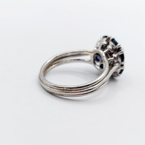 Bague 52 Bague marguerite Art déco en platine et diamant 0,65 ct, saphirs 58 Facettes A06577