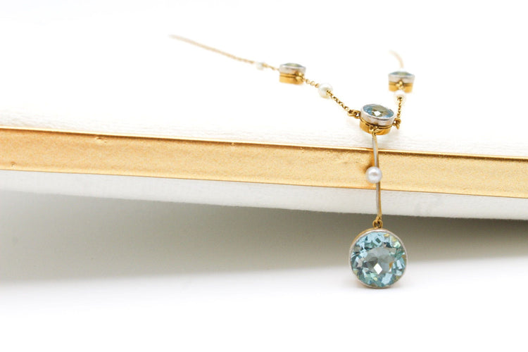 Collier Collier ancien or jaune et platine, aigues-marines et perles 58 Facettes 240670