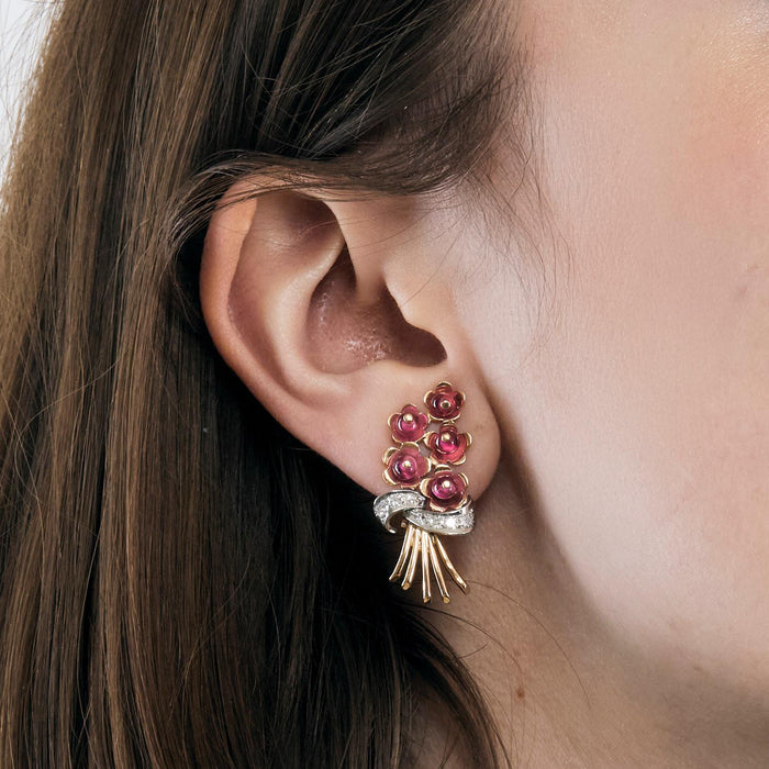 Boucles d'oreilles Boucles d'oreilles vintage grappe or jaune, rubis, diamants 58 Facettes