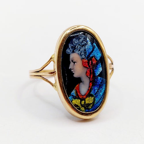 Bague 55 Bague Art nouveau Limoges plaque émaillée profil féminin en or 18k 58 Facettes A06418