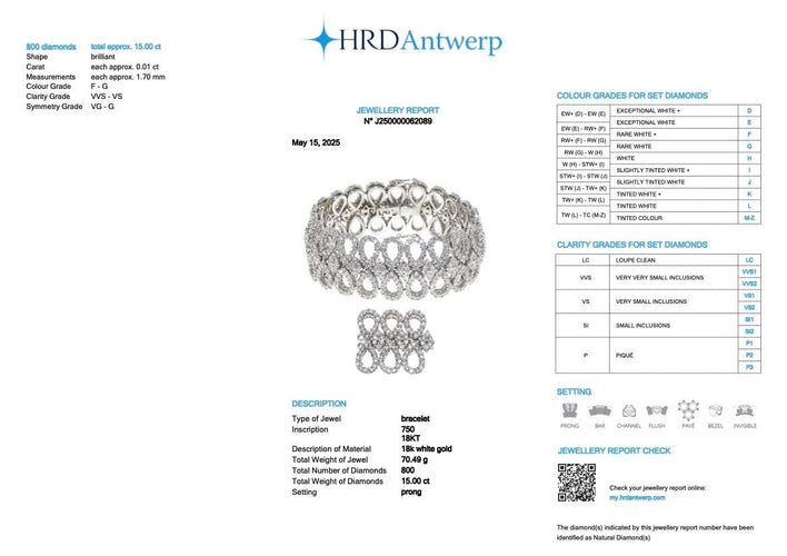 Bracelet Bracelet or blanc certifié HRD serti de 800 diamants naturels 58 Facettes