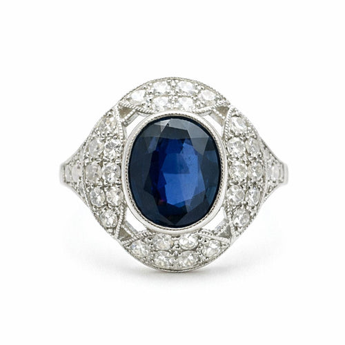 Bague Bague en platine avec saphir bleu et diamants 58 Facettes 50368