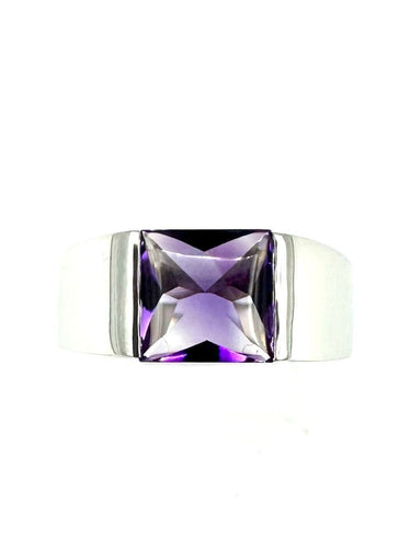 Bague 55 CARTIER. Collection "Tank", bague or blanc et améthyste 58 Facettes