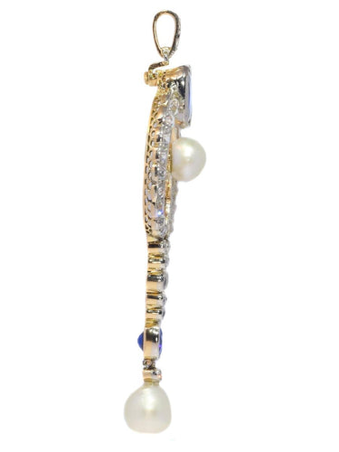Belle Époque Elegance: Diamond Pendant with Cornflower Blue Sapphires