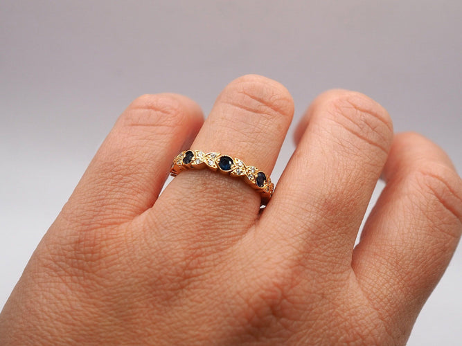 Bague 55 Alliance tour complet or jaune, saphirs et diamants 58 Facettes 1854